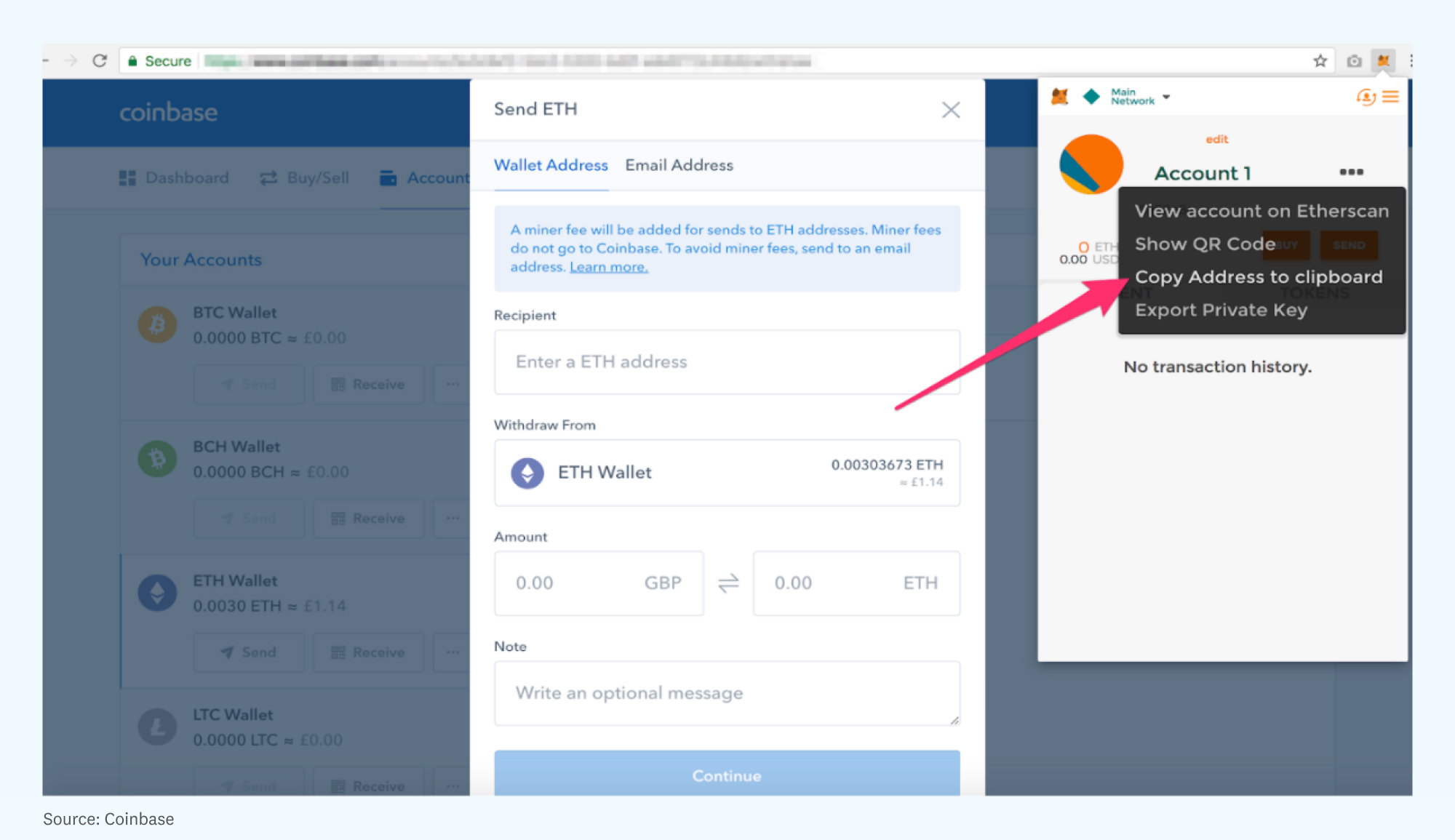 Coinbase non-custodial wallet flow