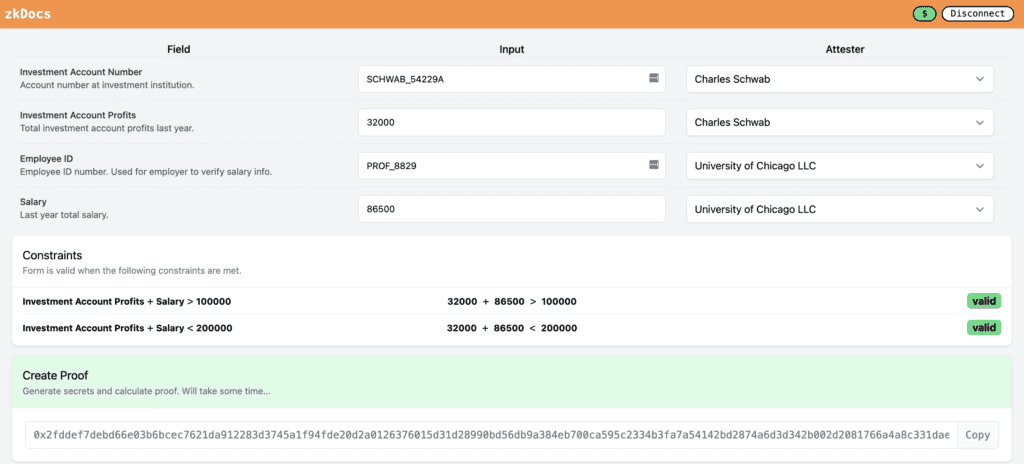 zkDocs user interface, where submitter fills out fields