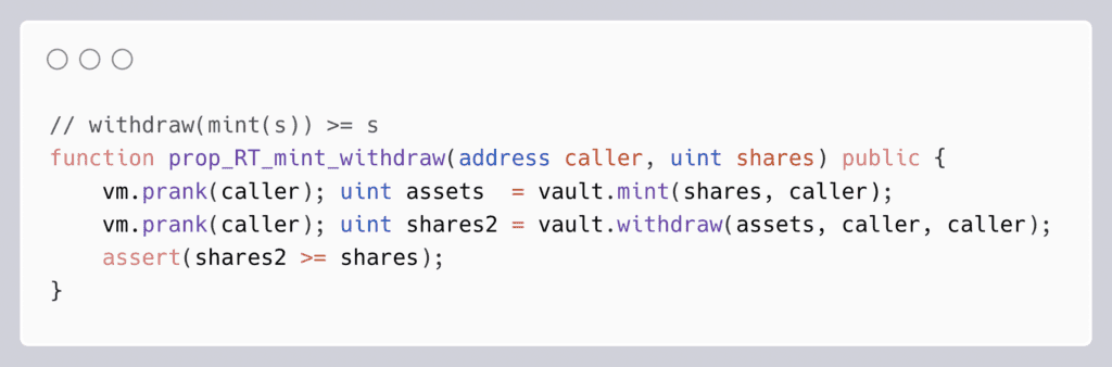 snippet from ERC4626 property tests